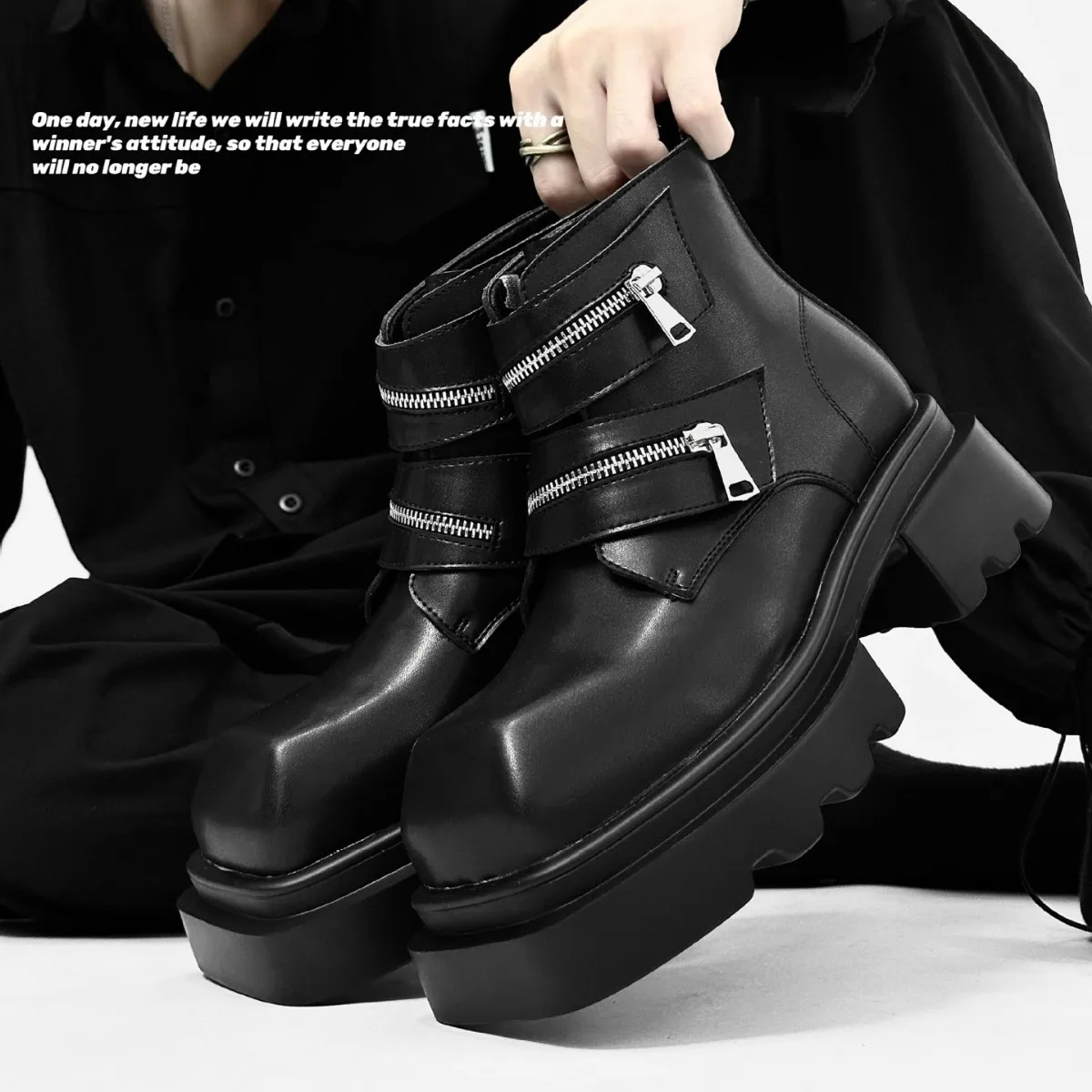 

Men Casual Shoes Derby Leather Zippers Platform Increasing Thick Sole Ankle Boots Chelsea Vintage Luxury Designers Sneakers