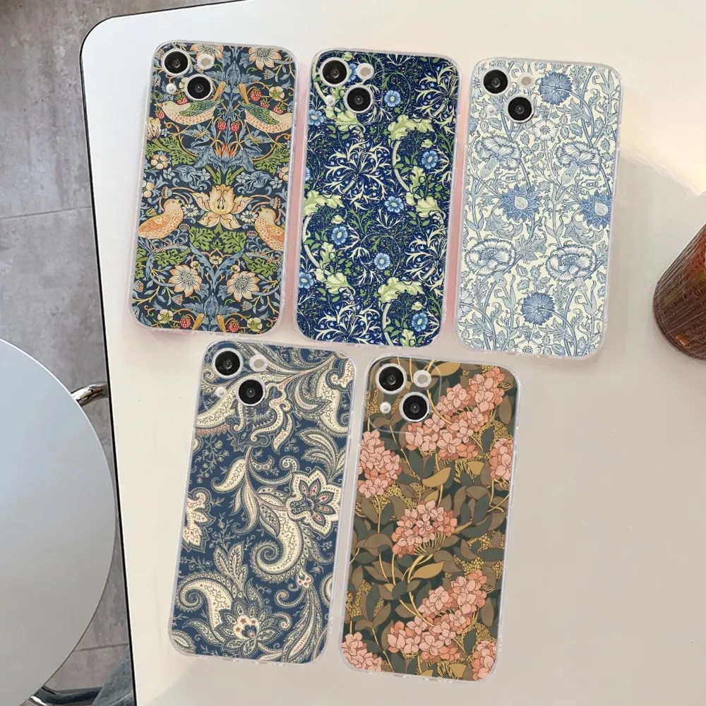 

William Morris Flower Phone Case For iPhone 17 16 15 11 12 14 13 Pro Max Mini X XS XR 7 Plus 17E Shockproof Cover Shell Fundas