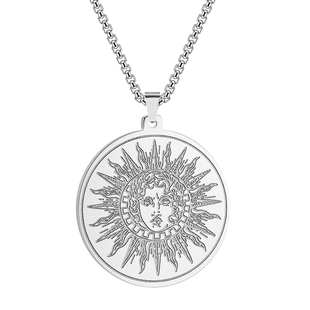 Stainless Steel Ancient Greek God of the Sun Helios Amulet Pendant Necklace Charm for Men and Women Party Accessories