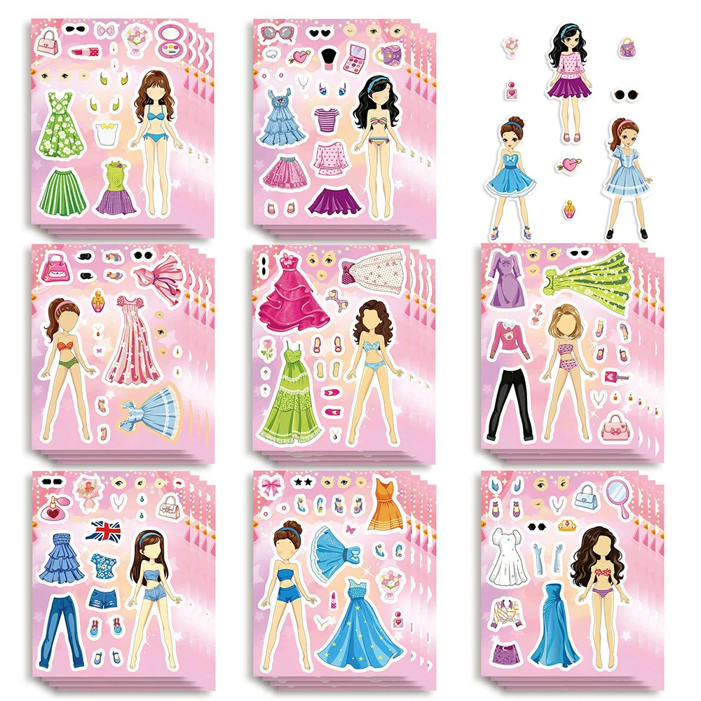 8/16Sheets Cute Anime Dress Up Puzzle Stickers Make a Face DIY Assemble Jigsaw Decals Toys Decoration Theme Party Gift
