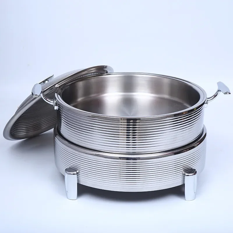 Commercial Stainless Steel Alcohol Stove Three Layer Dazzling Pattern Buffet Warmer for Hotel Restaurant Chinese Hot Pot BBQ
