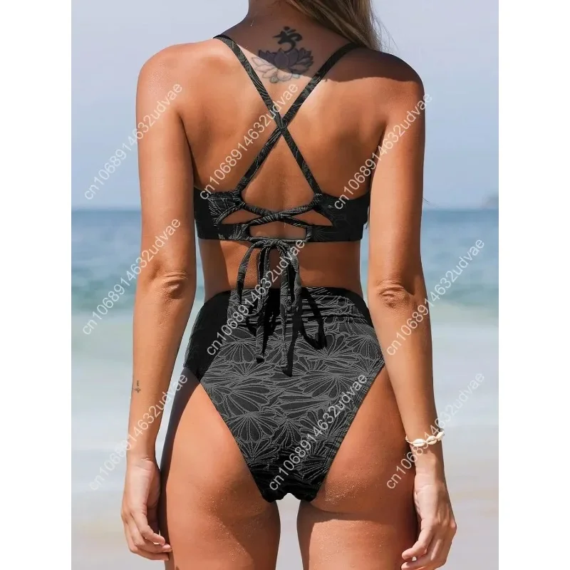 Bikini Set for Women Bathing Suit High Waisted Scalloped V Neck Two Pieces Swimsuit