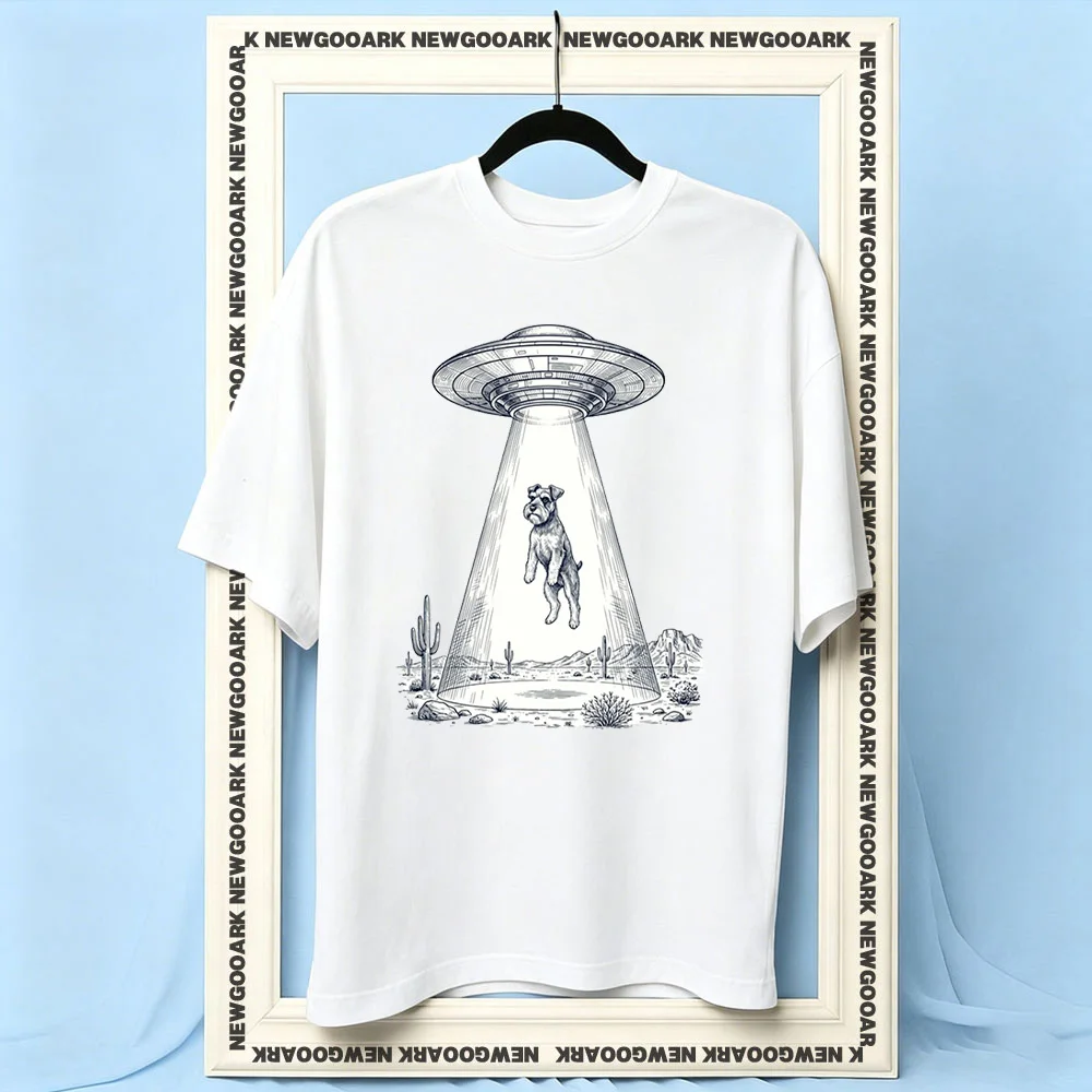 Vintage Miniature Schnauzer UFO Alien Western Dog Mom Dad Lover T-shirt Woman Man Summer Cotton Graphic T Shirts Adult