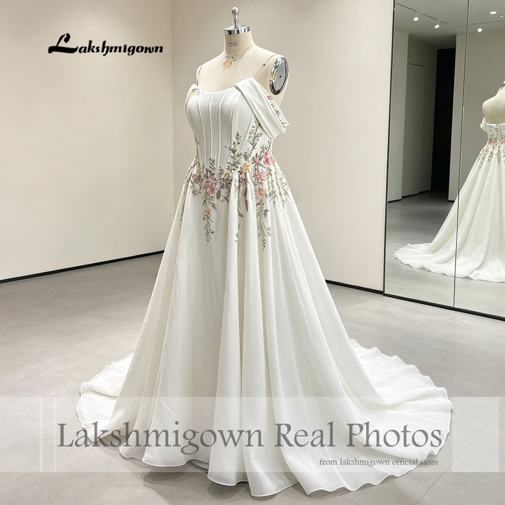 Lakshmigown Plus Size Hochzeitskleider mit Blumenstickerei und Perlen 2027 Echte Fotos Hochzeitskleid mit Schnürung am Rücken für Frauen Maßanfertigung – Detail 5