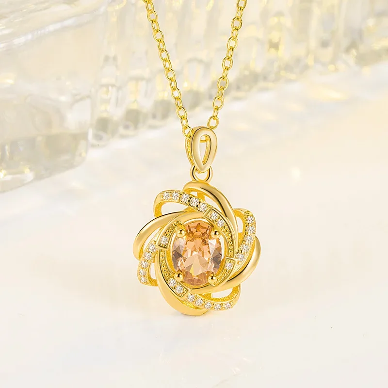 100% colgante de collar de topacio de origen de oro de 14 quilates para Mujer Collares de moda Mujer Collares con colgante de topacio piedras preciosas Bizuteria Mujer