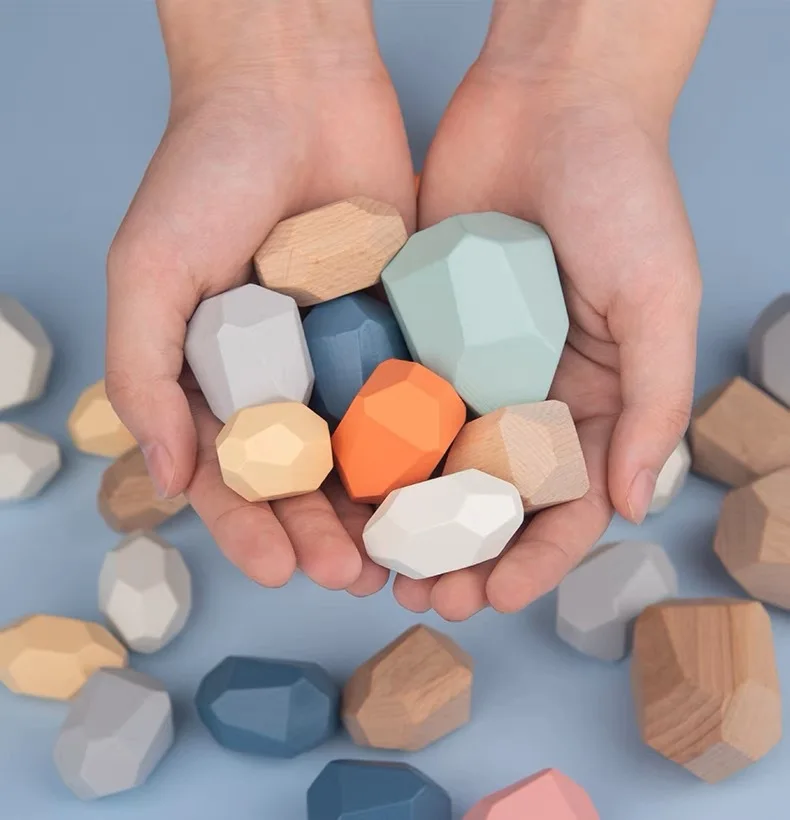 Jouets en bois Montessori pour enfants, blocs de pierre de couleur arc-en-ciel, jouet empilable pour bébé