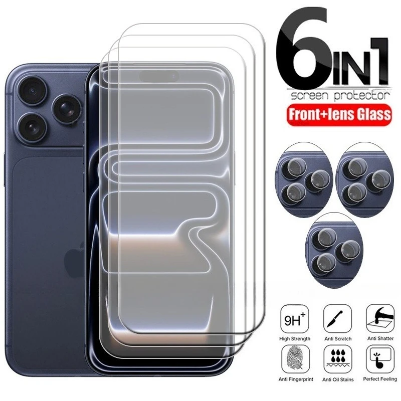 6 In 1 Screen Protector for IPhone 17 16 15 Pro Max 16e Air Tempered Glass For IPhone 14 13 12 11 Pro Mini 15 14 Plus Glass