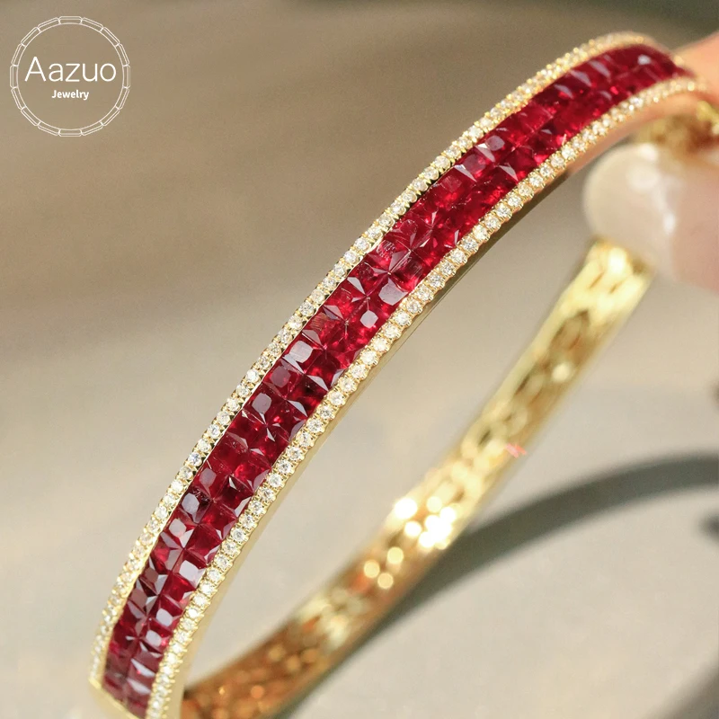 Aazuo alta joyería 18K oro amarillo princesa natural rubí 5,52ct líneas de diamantes reales brazaletes regalo para mujeres fiesta de boda Au750