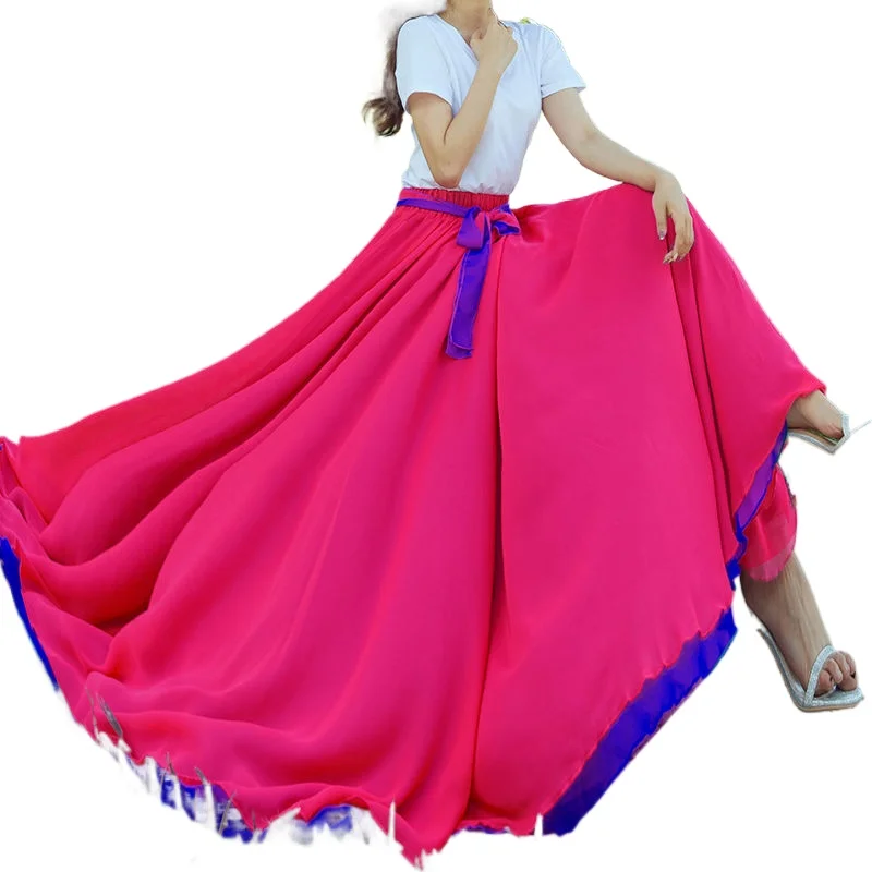 720 Degree Chiffon Skirt Ballet Belly Dance Women Gypsy Long s r Practice Wear Assorted Solid Purple   Q468