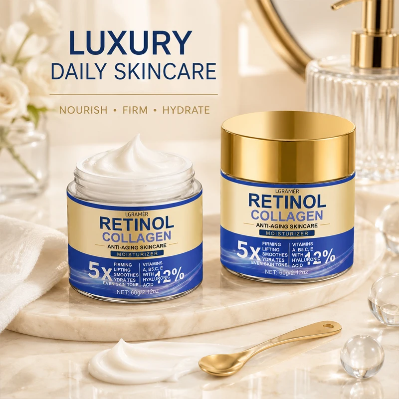 Retinol & Kollagen Gesichtscreme, Feuchtigkeitsspendende Anti-Aging-Creme zur Verbesserung der Hautstruktur, Straffung und Lifting mit Hyaluronsäure – Detail 7
