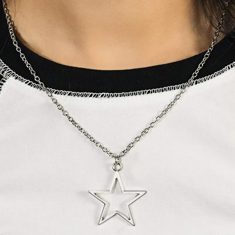 Gothic Pentagram Pendant Necklace Retro Star Metal Necklaces Punk Five-pointed Star Jewels Cool Jewelry Accessories Gift Giving