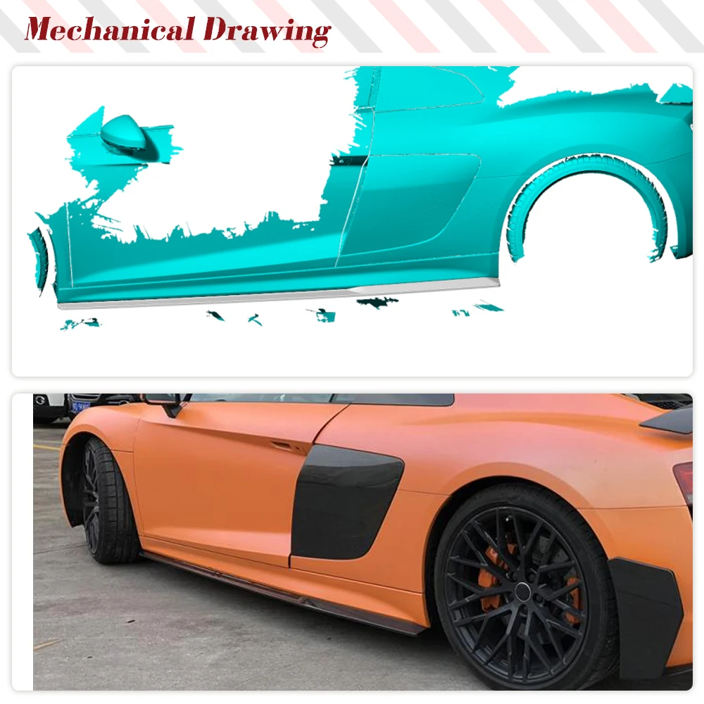 For Audi R8 V10 Coupe 2016-2018 Real Carbon Fiber Car Body Kits Side Skirts Lip Extensions Spoiler Lip