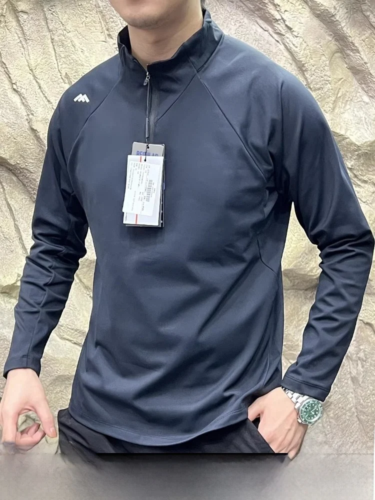 AMASSRUVE Capa base larga para hombre con forro de Sve Fce irt f Zip Qui Dry Moisture ng Cierre de cremallera para exteriores