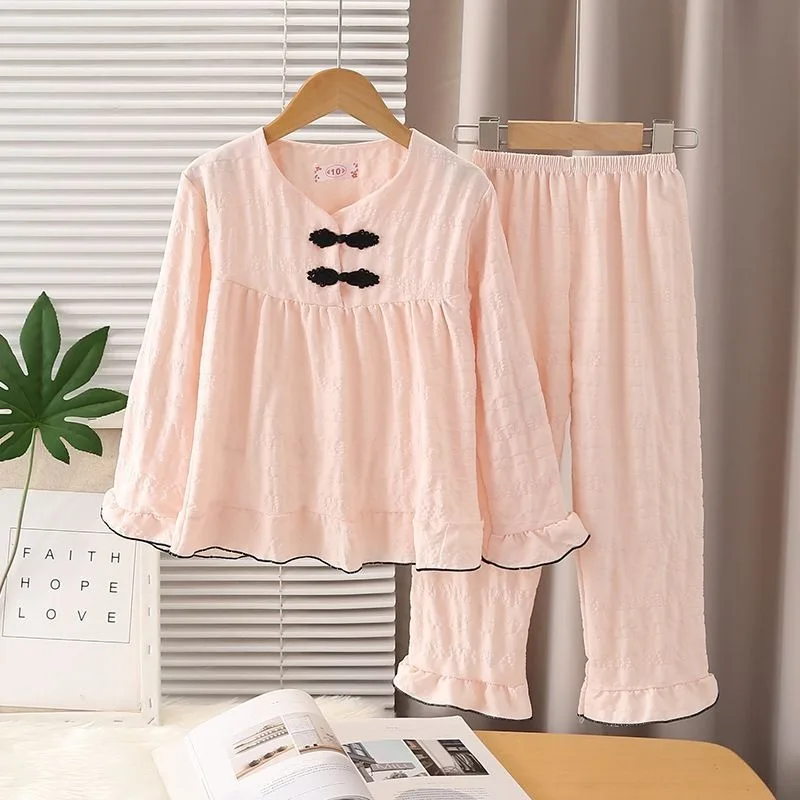 

Мягкий хлопковый пижамный комплект для девочек Cloud, однотонный, милый, в стиле принцессы, мягкая, уютная, всесезонная одежда для сна