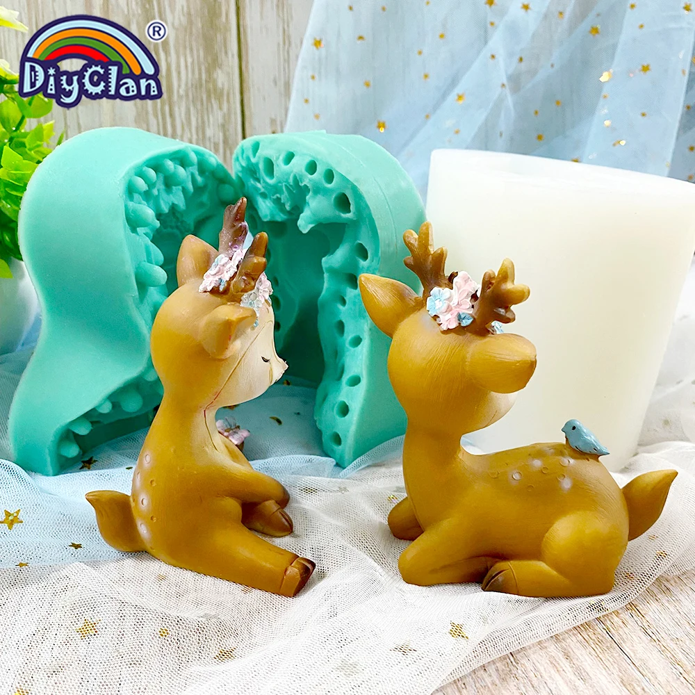 Sika Deer Silicone Mold For Cake Candle Decoration Handmade 3D Animal Chocolate Figures Polymer Clay Silicone Form Concrete