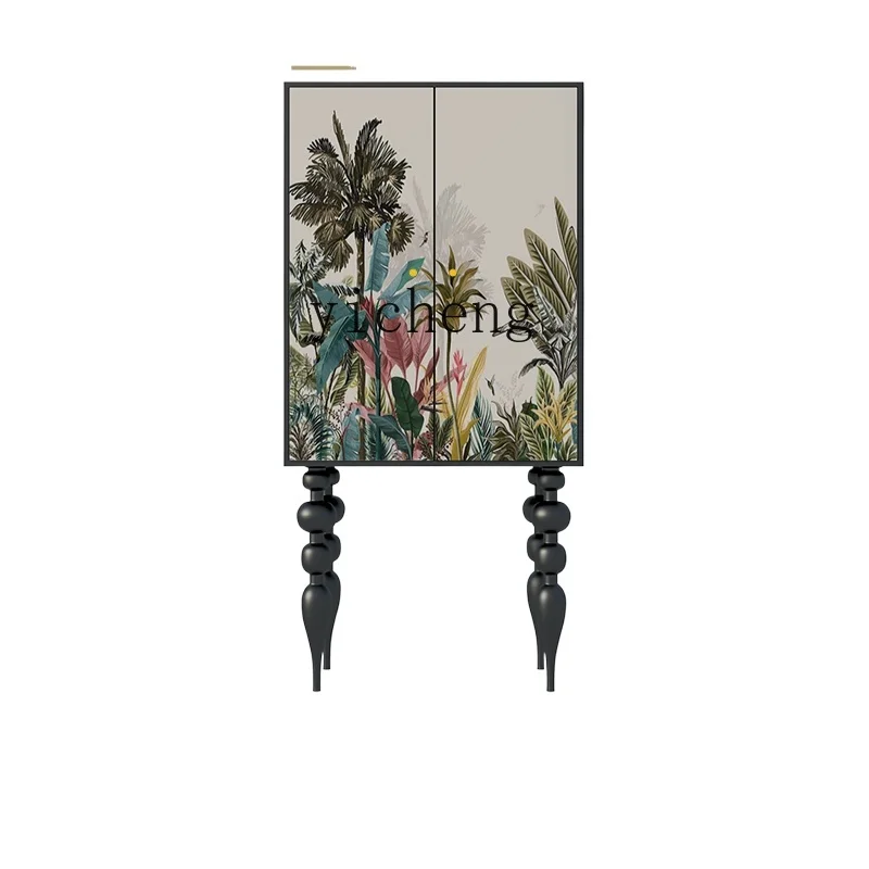 TQH French flower and bird jungle entrance cabinet household wall integrated solid wood dining side cabinet solid wood aisle