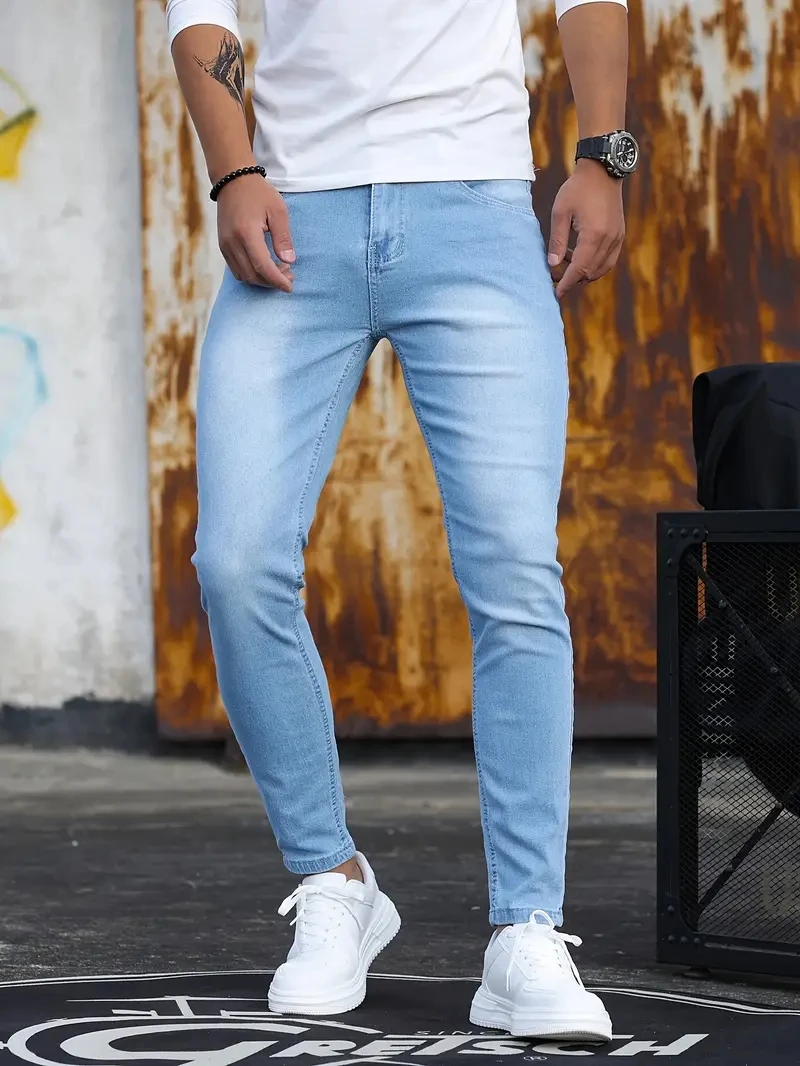 Spring Summer Men\'s Jeans Ripped Stretch cotton Black Blue Slim Pencil Pants Everyday Casual Social Denim Pants Calça Masculina