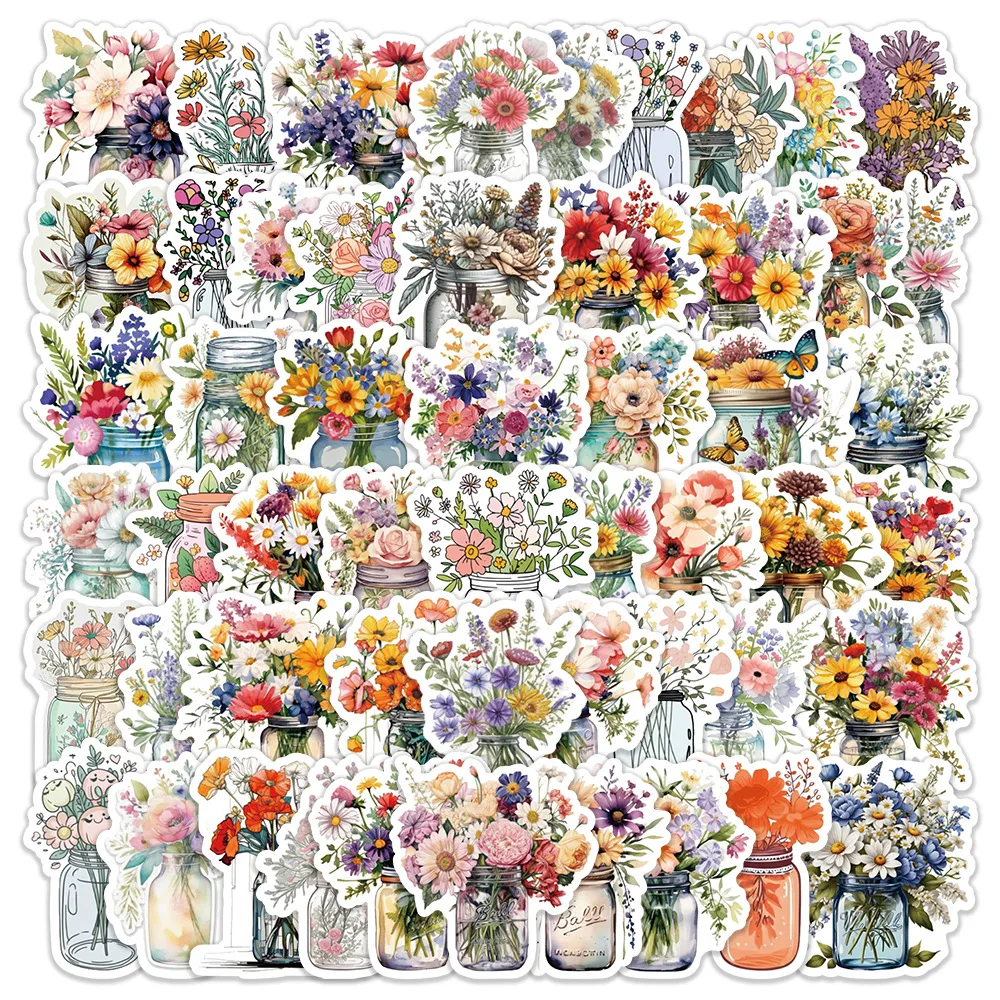 

50PCS Flower World Bottle Flowers Cartoon Doodle Decorative Laptop Luggage Water Cup Waterproof Sticker Kids Toy