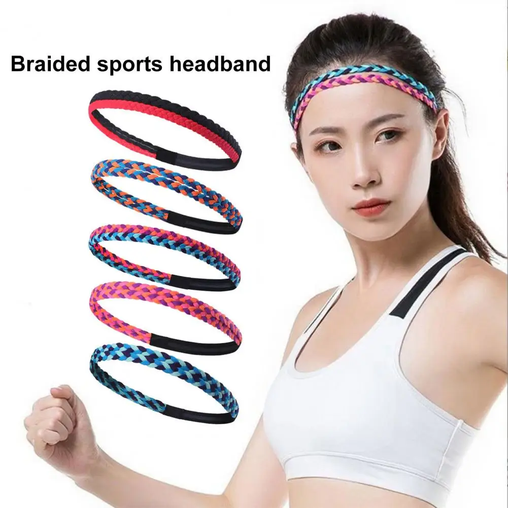 High Elasticity Headband Colorful Braided Sports Headband for Yoga Jogging Pilates High Elasticity Sweat Absorption Non-slip