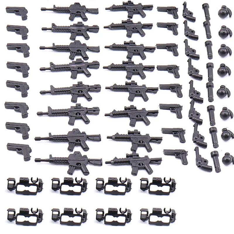520 sztuk pistolety broń torba nowoczesny montaż wojskowy klocki zabawki figurka żołnierza akcesoria edukacyjny chłopiec prezent urodzinowy