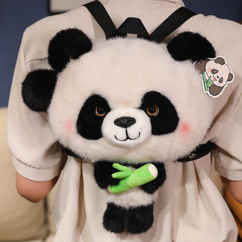 Schattige rode panda pluche rugzak Kawaii mode knuffel pop knuffeldier Panda met bamboe vakantiegeschenken