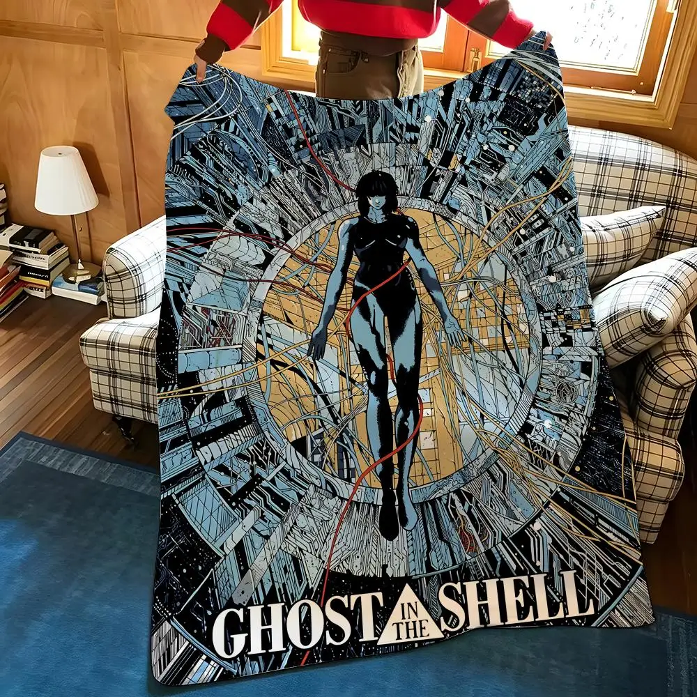 Anime G-Ghost i-in t-the S-Shell Throw Flannel Cozy Print Blanket, Portable, Durable  Machine Washable cute Cool