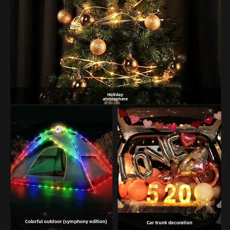 Portable LED Camping Light Strip with Retractable LED String Lights Colorful and Festive Atmosphere Party Tent Lighting Current