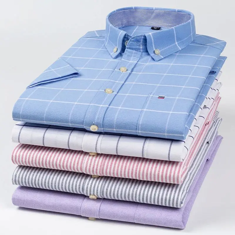 Fashionable Men's Shirt Short Sleeve 100% Cotton Ox Stri Thickened Fleece Autumn  Collar Nine Points Sleeve Regular Fit