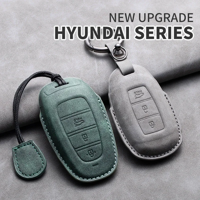 Leather Car key Cover For Hyundai Santa Fe Sport Ix35 Ix45 Equus Centennial Genesis Grandeur Azera Sonata Tucson Key Fob Shell