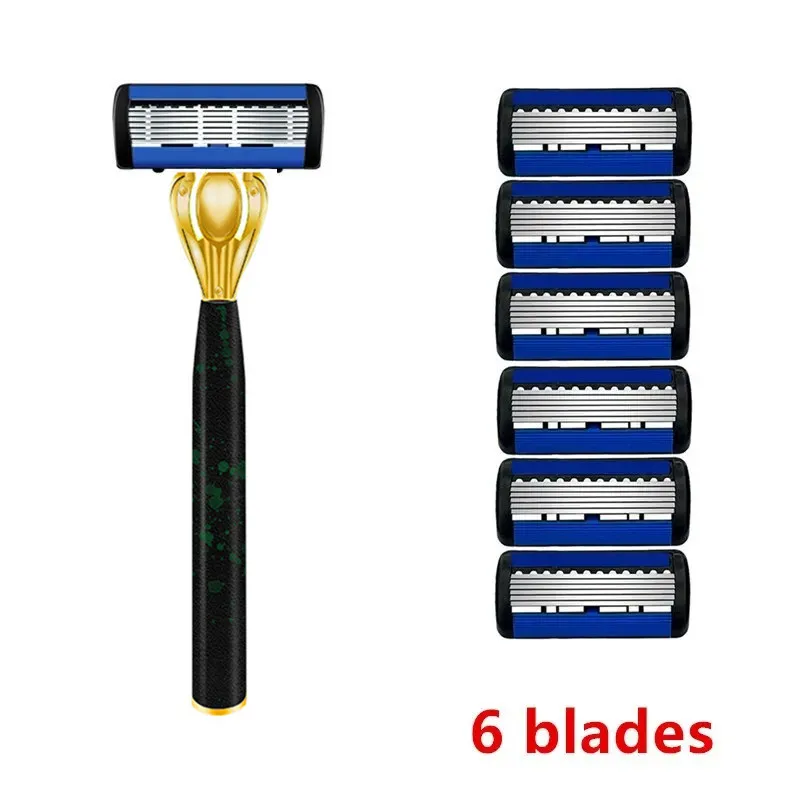 Black Pattern Razor Classic 6 Layer Safety Razor for Mens Shaving&Womens Hair Removal Shaving Blades Manual Shaver