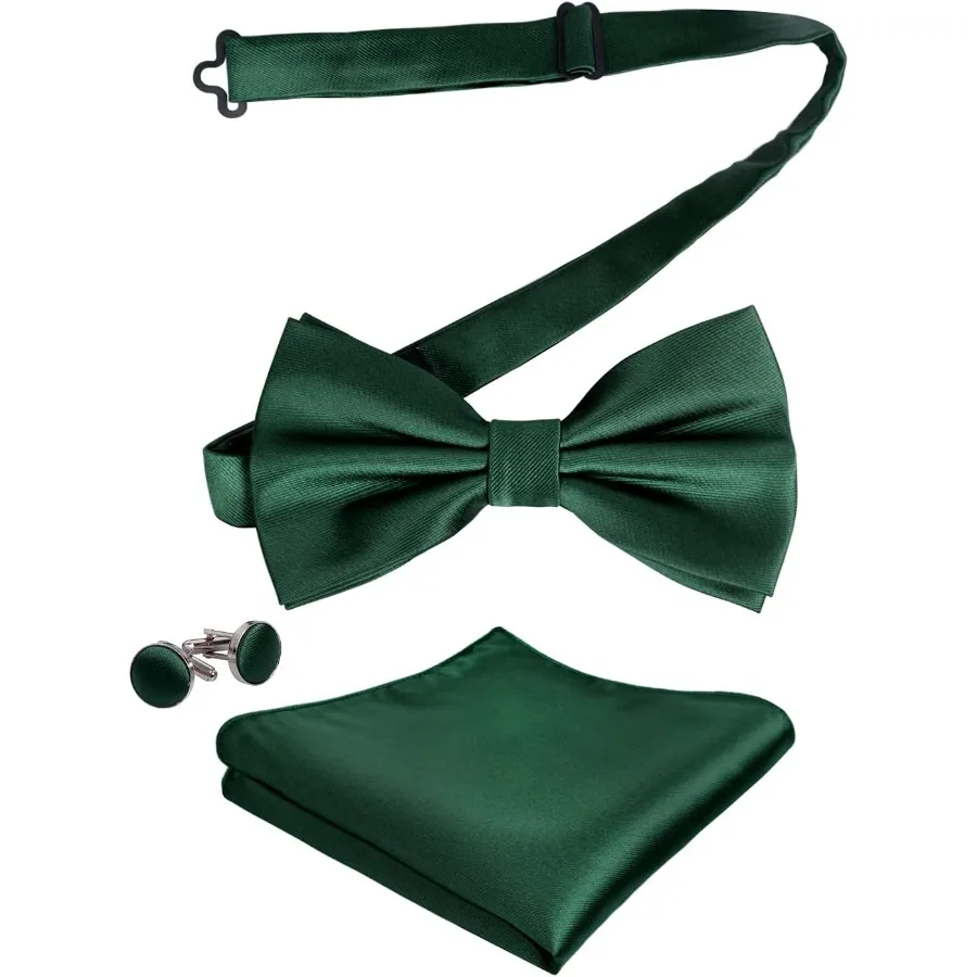 Elegante set da uomo formale che include fazzoletto da taschino con papillon e gemelli, perfetto per matrimoni, eventi Galas e BlackTie con
