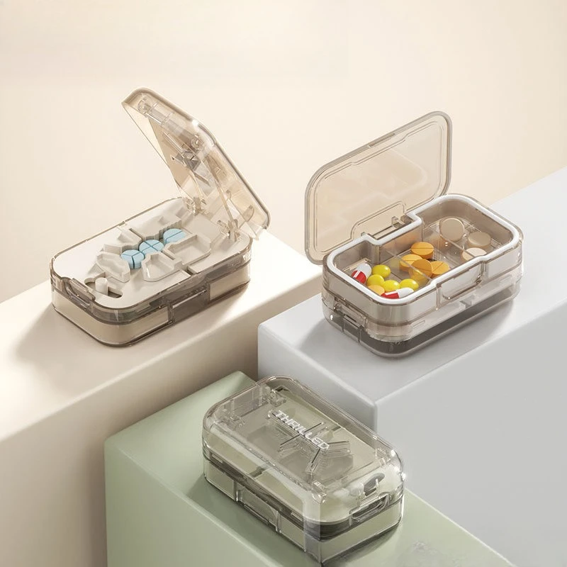 1pc Portable Dual Pill Cutter Storage Box Multi Grids 2 3 4 Ways Split Tablet Divider for Home Travel Daily Medicine Organizer