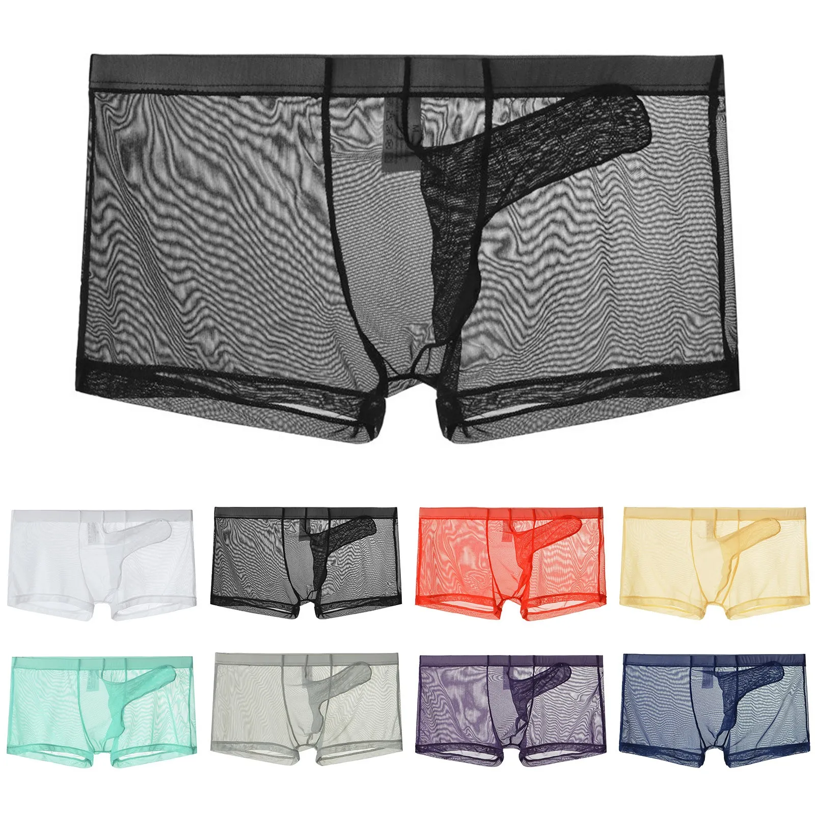 Mens Underwear Ultrathin Mesh Breathable Underwear Elephant Nose Transparent Sexy Separation Flat Corner Pants