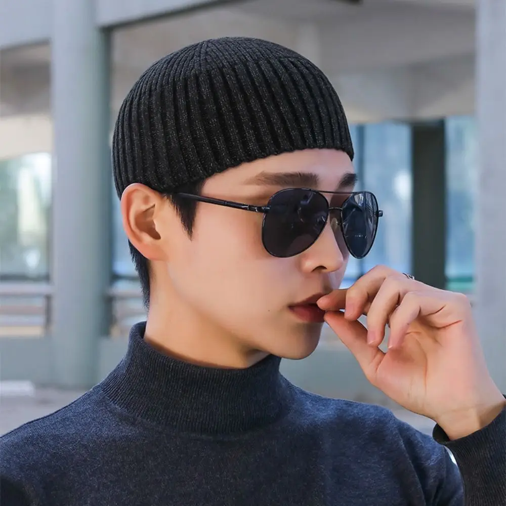 Street Solid Color Knitted Cap Elastic Keep Warm Melon Beanie Cap Brimless Coarse yarn Vintage Dome Hat Outdoor