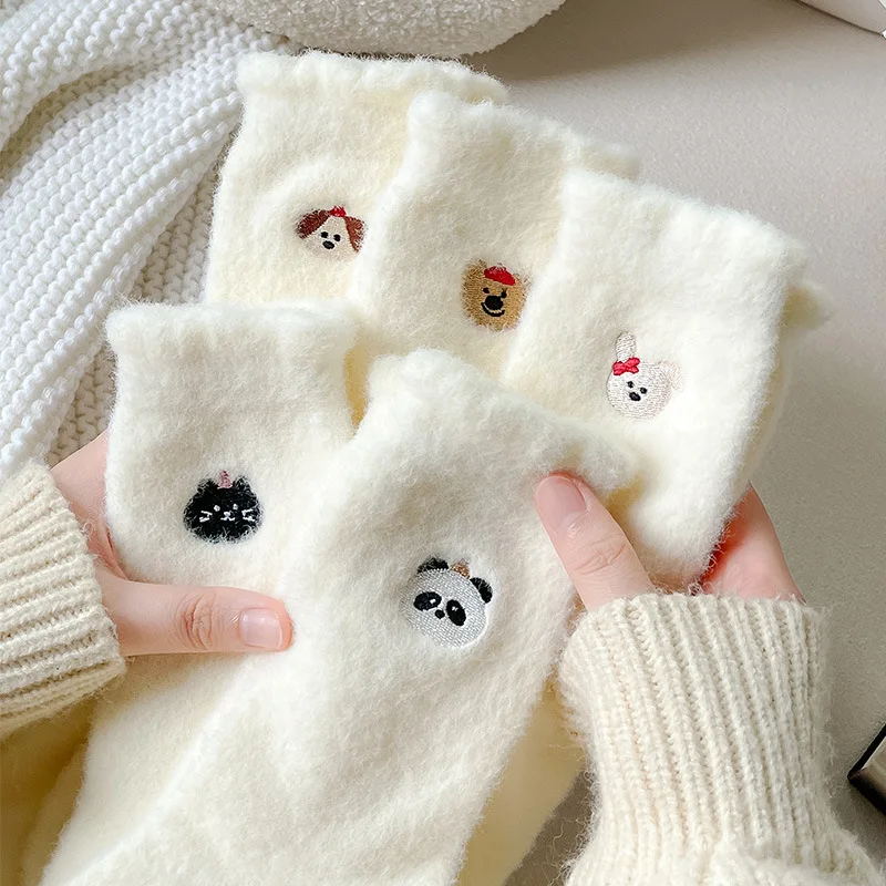 ALLTOOALL Women's Autumn Winter Warm Socks Cartoon Coral Floor Thick Socks Sleep Slippers Fashion Cute Funny Solid Color Sock