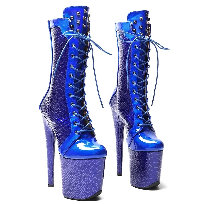 Lace Up Sexy Model Shows PU Upper 20CM/8Inch Women's Platform Party High Heels Shoes Pole Dance Boots 719