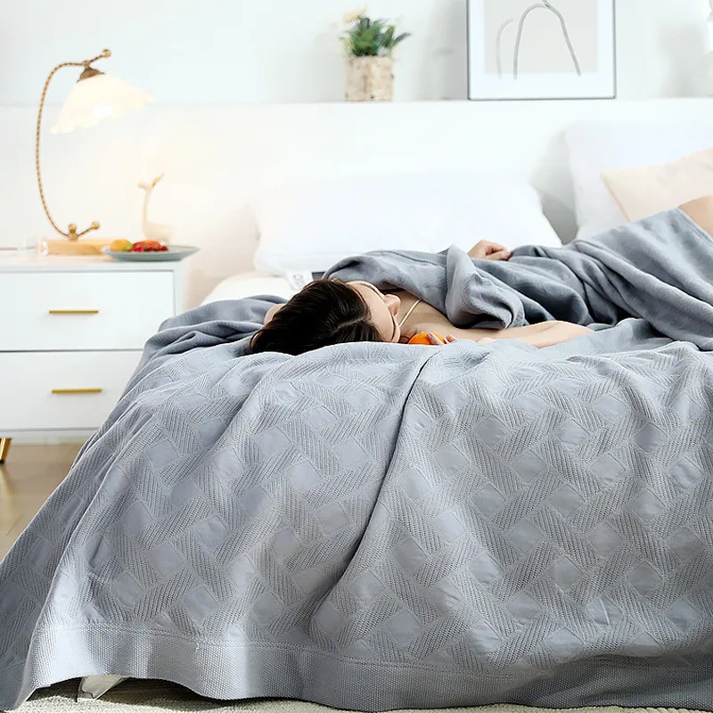 

Bamboo Cotton Summer Quilt Blanket Towelling Fabric Single Double Sofa Bed Cover Throw Air Condition Bed Quilt Leisure Blankets