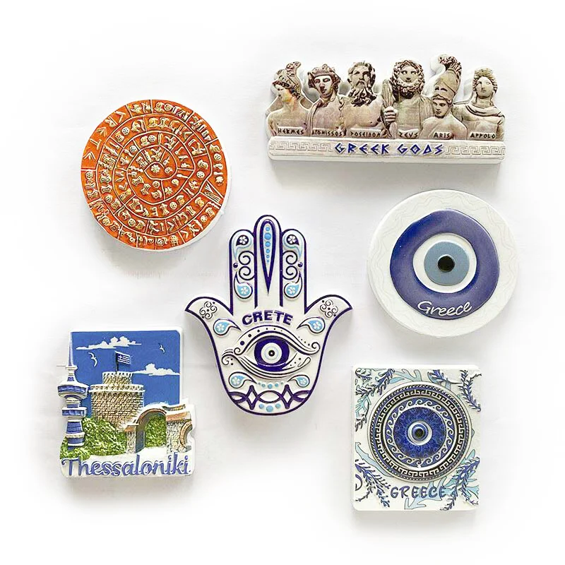 

3D Resin Greece Fridge Magnets - Evil Eye/Greek Gods/Thessaloniki Scene Aimants Frigo Refrigerator Magnets Decoración Hogar