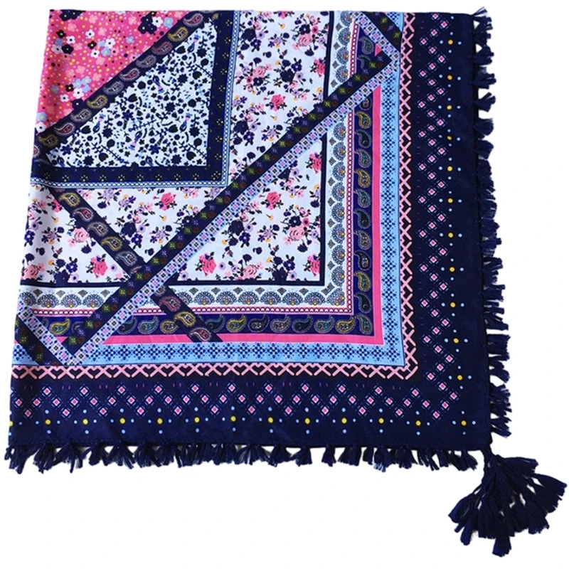 Elegant Hair Kerchief Eye Catching Bandana with Four Sided Fringes Tie Scarf