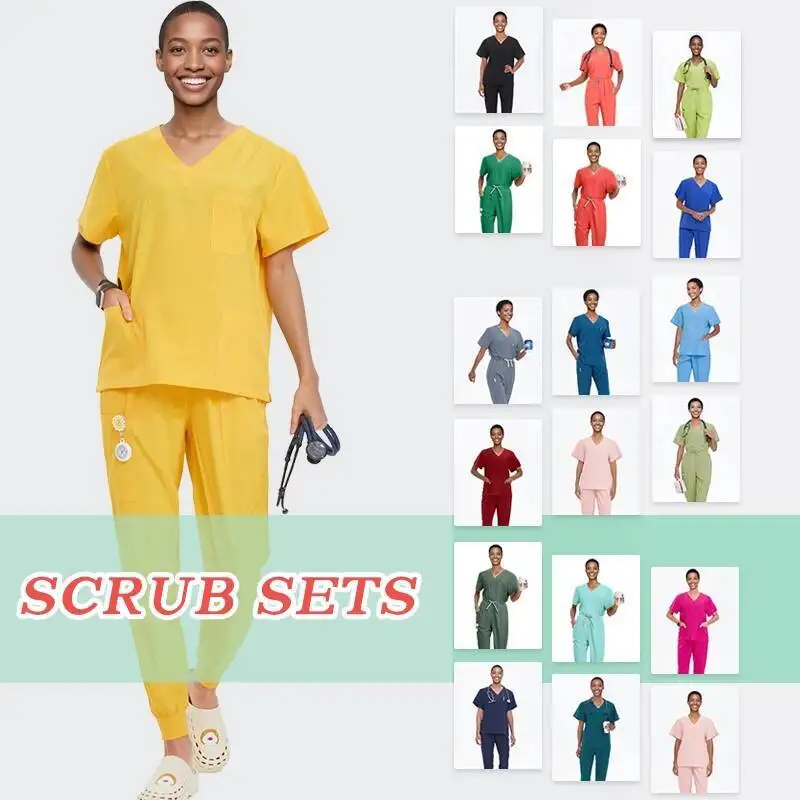 Polyester Women Nurse Sets Medical Uniforms Hospital Doctors Outfits Dental Clinic Scrub Set Beauty Salon Clothing S