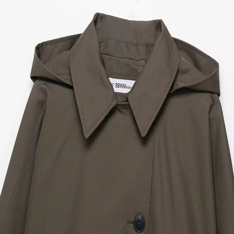 Waterdichte casual losse dameswindjack met capuchon Jaet 2025, herfst nieuwe collectie, enkele knoopsluiting, lange Sve