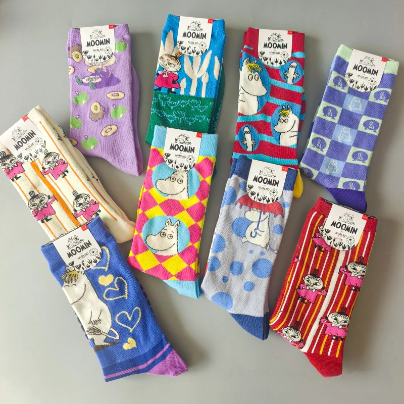 1 Pair/Set Kawaii Moomin Characters Anime Cotton Women's Socks Cartoon Anime Four Seasons Comfortable Mid Tube Skateboard Socks