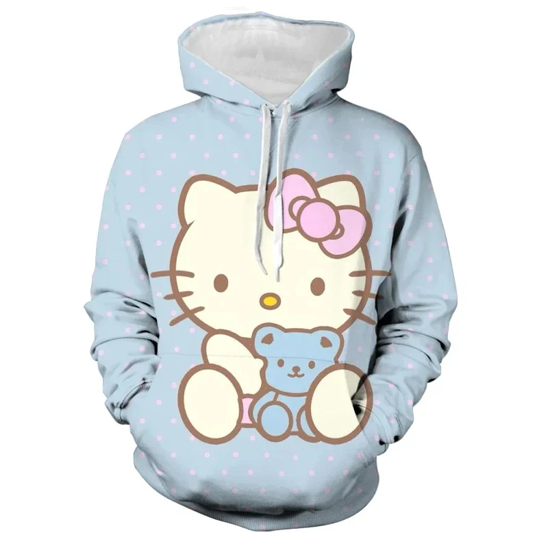 Hello Kitty Girls Hoodie MINISO Girls Clothing 3D Cartoon Printed Pullover Autumn Girls Hoodie Fashion New Women\'s Clothing