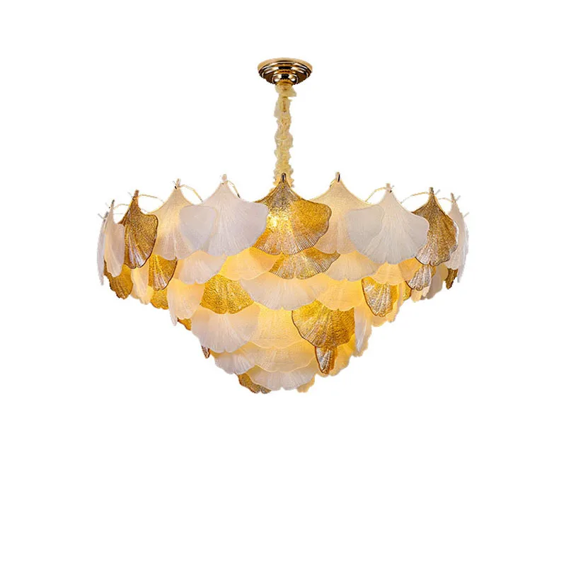 

LED Postmoden Autumn Ginkgo Gold Dimmable Hanging Lustre Suspension Luminaire Lampen Chandelier Lighting Fixture For Living Room