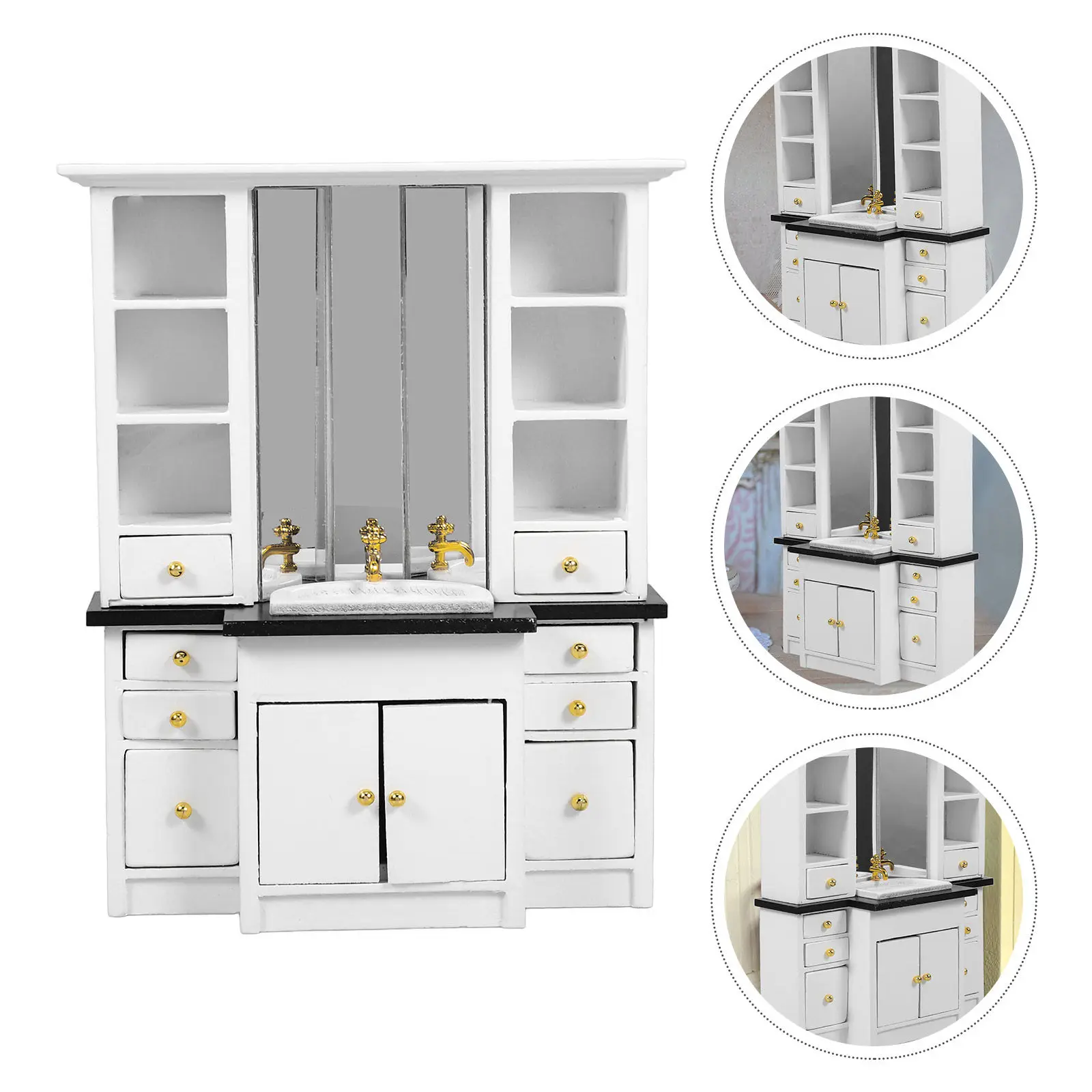 

Миниатюрный деревянный шкафчик под раковину в винтажном стиле, гладкая отделка, для ванной, кухни, миниатюрного дома, украшение для микросцен