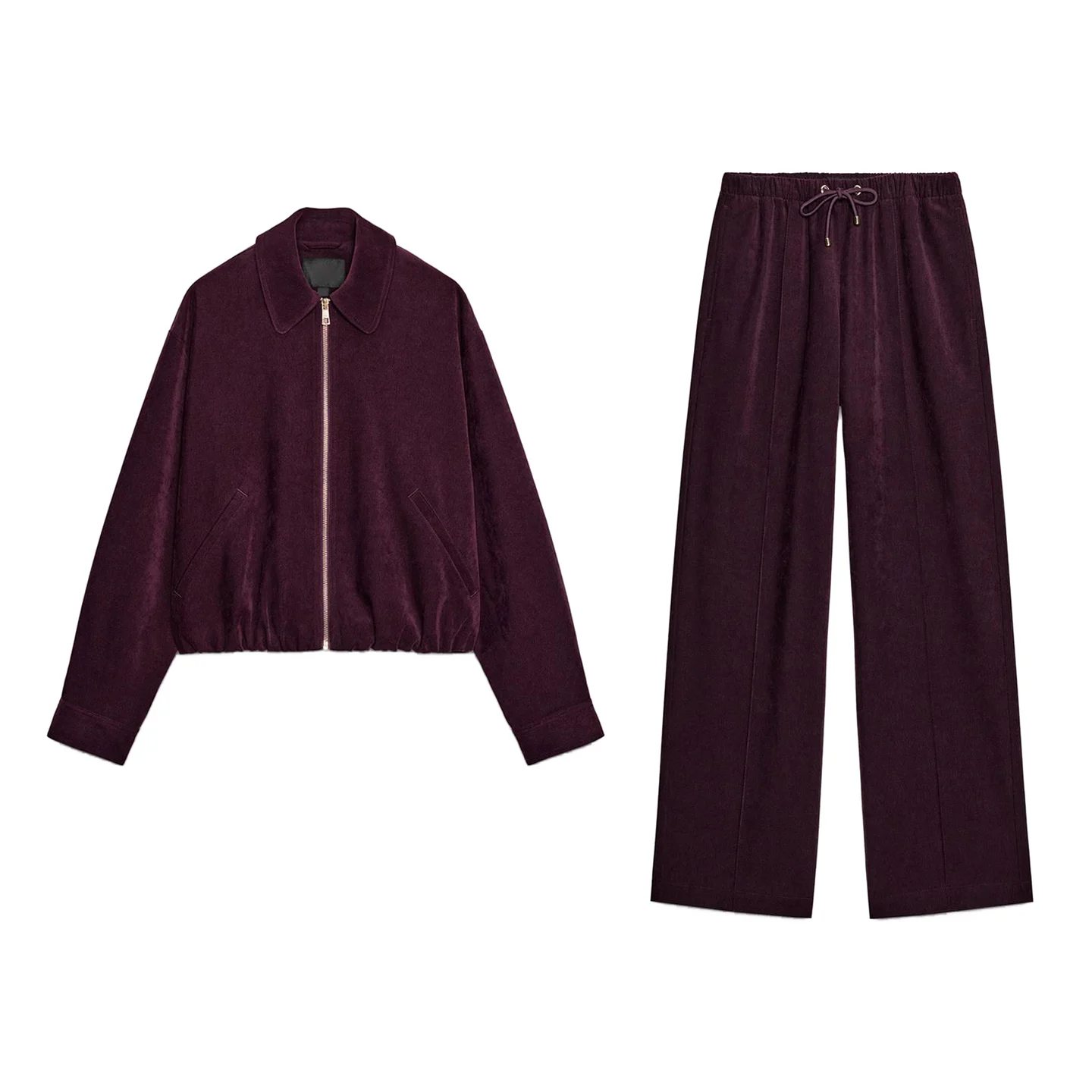 سحاب طويل Sve بياقة منتفخة الطيار Jaet 8372369 ارتفاع الخصر بنطال ذو قصة أرجل واسعة 8372364 عارضة Sle الشتاء Faion مجموعة ل...