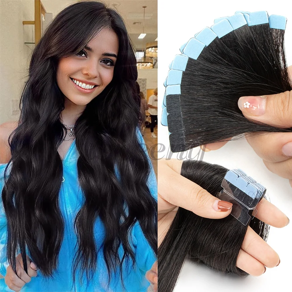 Isheeny Mini Tape Hair Extensions 12-24 inches Machine Remy Human Hair Adhesive Tape In Human Hair Natural Straight High Quality