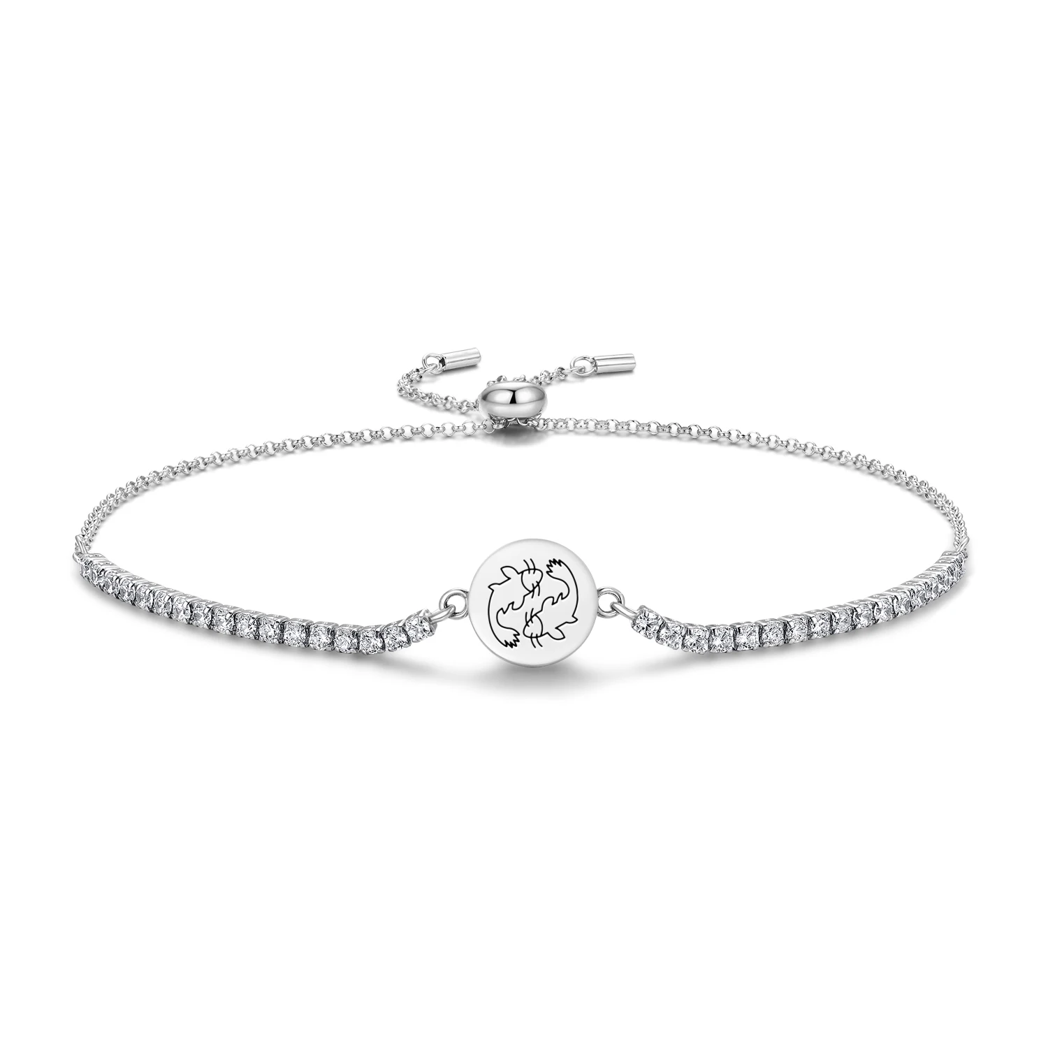 

Feng shui Double Fish Bracelet 925 Sterling Silver Symbol Adjustable Tennis Zircon Chain for Women Jewelry Fashion