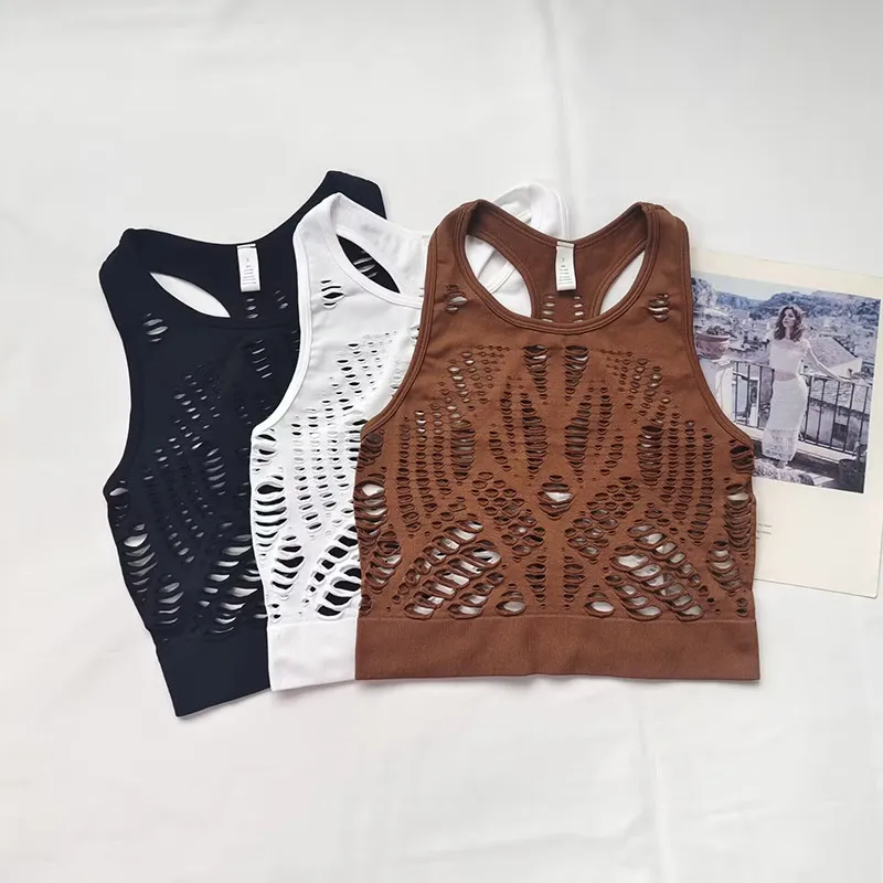 Quick-drying Breathable Summer Thin Sports Hollow Vest Sleeveless Tight Short Blouse Yoga Fitness Clothing Top for Women