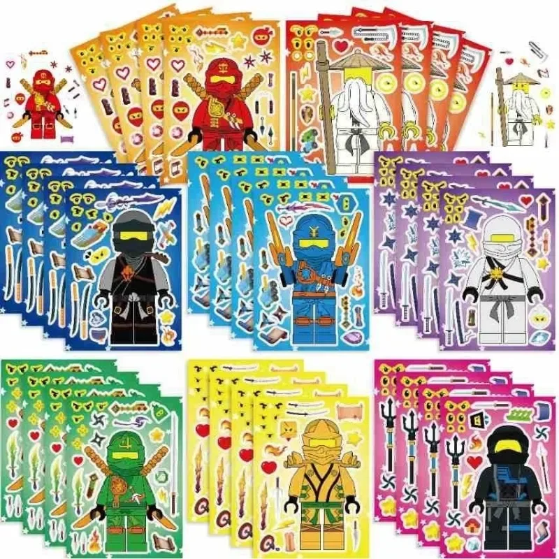 16 pièces/ensemble Ninja faire votre propre visage bricolage Puzzle autocollant faveurs de fête enfants jouet cadeaux d'anniversaire